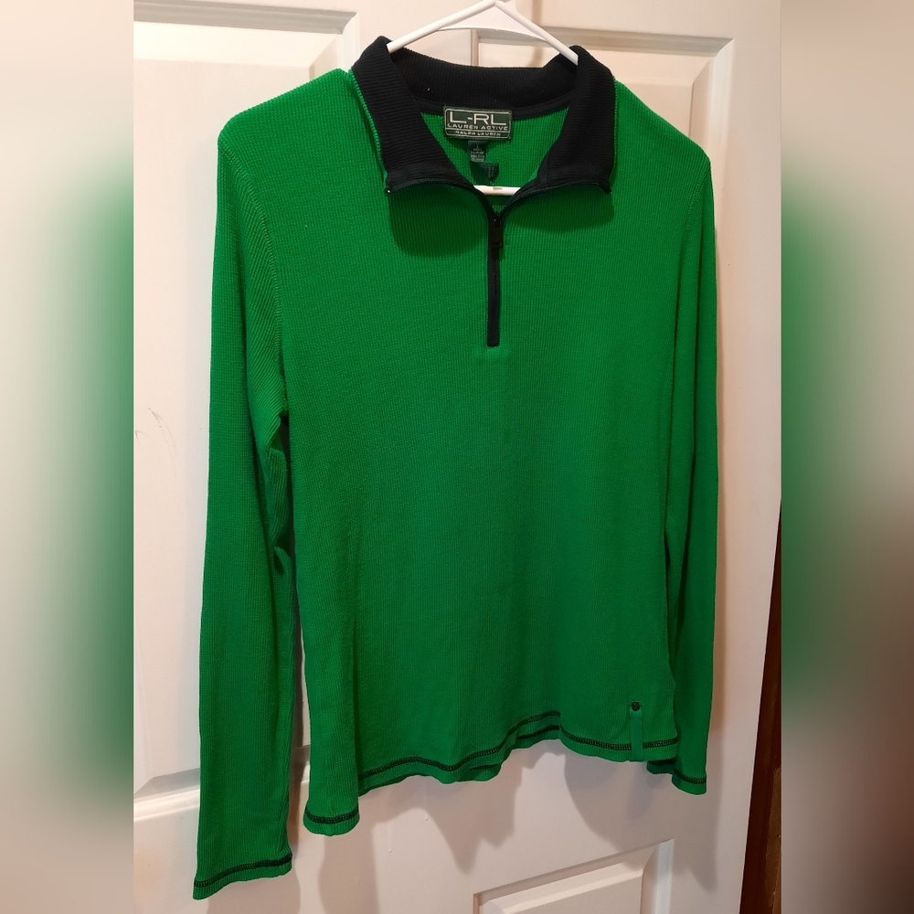 Lauren Active Ralph Lauren Top Large Green 1/4 Zip Lightweight Activewear Preppy - Picture 3 of 10